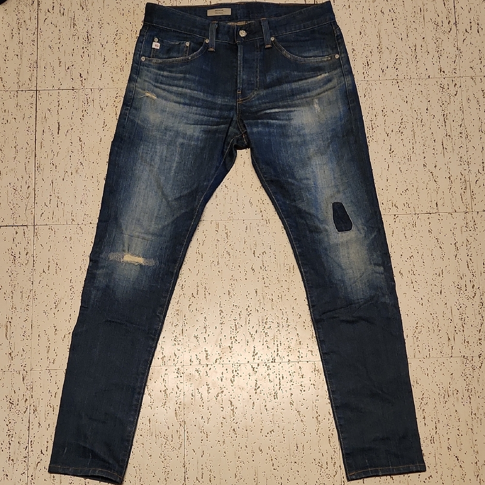Adriano Goldschmied AG The Dylan Sim Skinny Fit Distressed Dark Blue Fade Jeans
